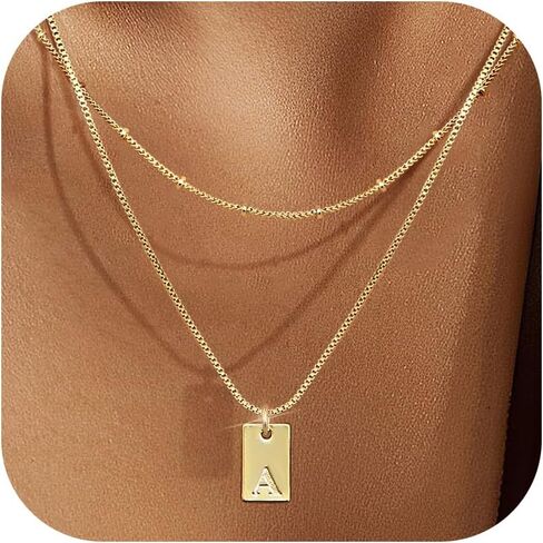 Krfy Layered Initial Necklaces for Women, Dainty 14K Plated Gold Necklace Waterproof, Personalized Pendant Letter Name Necklace Trendy Jewelry in Saudi Arabia