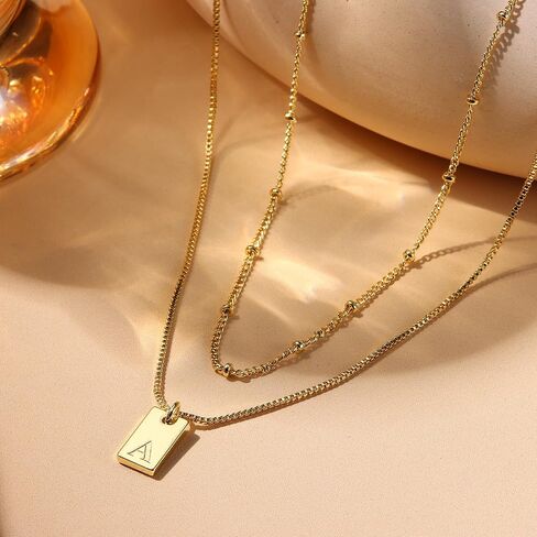 Krfy Layered Initial Necklaces for Women, Dainty 14K Plated Gold Necklace Waterproof, Personalized Pendant Letter Name Necklace Trendy Jewelry in Saudi Arabia