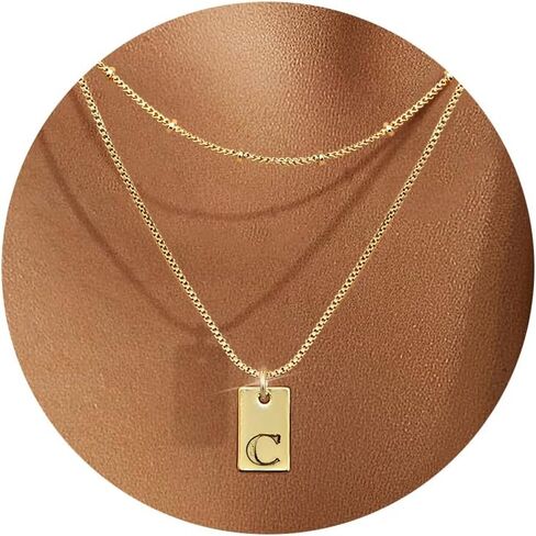 Krfy Layered Initial Necklaces for Women, Dainty 14K Plated Gold Necklace Waterproof, Personalized Pendant Letter Name Necklace Trendy Jewelry in Saudi Arabia