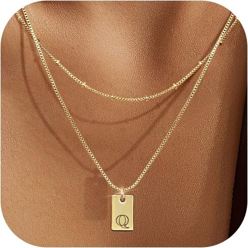 Krfy Layered Initial Necklaces for Women, Dainty 14K Plated Gold Necklace Waterproof, Personalized Pendant Letter Name Necklace Trendy Jewelry in Saudi Arabia