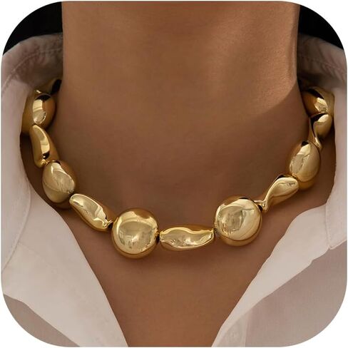 Dcfywl731 Chunky Gold Necklace Statement Necklace for Women Trendy Dainty Gold Choker Necklaces for Woman Gold Accessories Gifts in Saudi Arabia