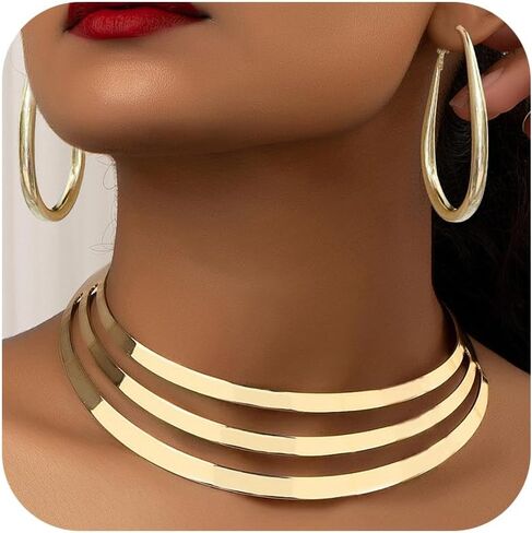 Dcfywl731 Chunky Gold Necklace Statement Necklace for Women Trendy Dainty Gold Choker Necklaces for Woman Gold Accessories Gifts in Saudi Arabia
