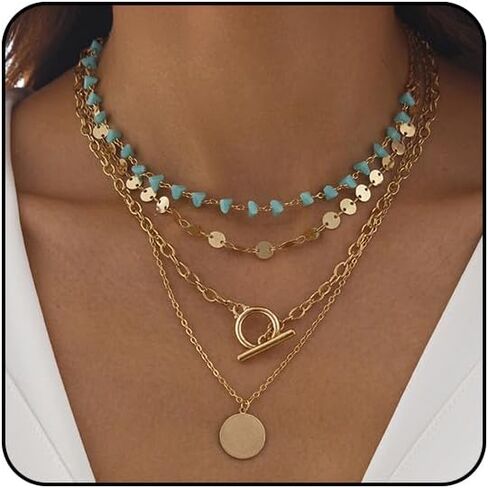 Boho Necklaces for Women Layered Sequin Beaded Choker Necklace Western Jewelry Boho Jewelry for Women Western Necklaces in Saudi Arabia