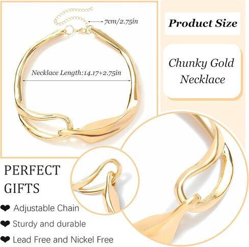 Dcfywl731 Chunky Gold Necklace Statement Necklace for Women Trendy Dainty Gold Choker Necklaces for Woman Gold Accessories Gifts in Saudi Arabia