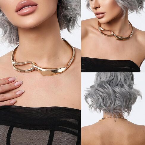 Dcfywl731 Chunky Gold Necklace Statement Necklace for Women Trendy Dainty Gold Choker Necklaces for Woman Gold Accessories Gifts in Saudi Arabia