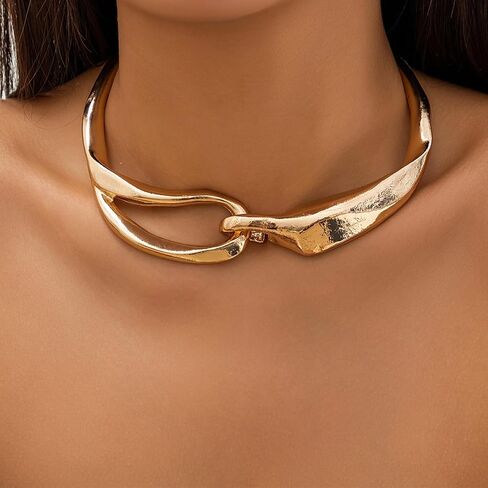 Dcfywl731 Chunky Gold Necklace Statement Necklace for Women Trendy Dainty Gold Choker Necklaces for Woman Gold Accessories Gifts in Saudi Arabia