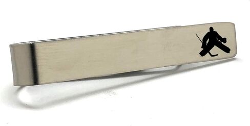 Ice Hockey Goalie Tie Bar – Handmade Hockey Player Tie Clip – Sports Lover Gift for Men – Engraved Goalie Silhouette – Coach, Fan, or Team Gift – Silver Finish in Saudi Arabia