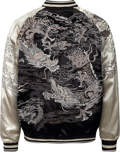 جاكيت بومبر رجالي على الطراز الياباني مطرز بالتنين ملابس الشارع بسحاب سترة واقية عتيقة لربيع الخريف in Kuwait