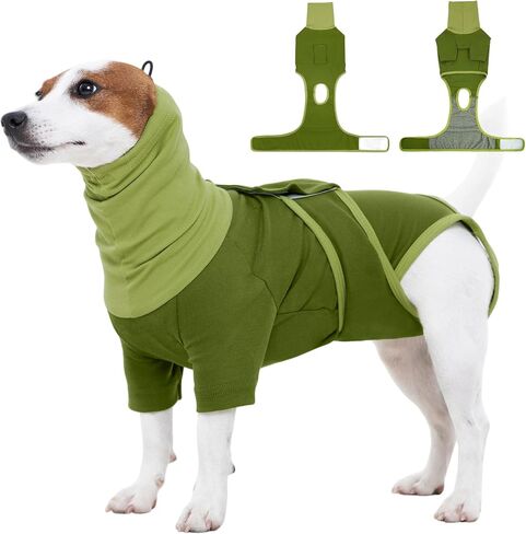 Fuamey Dog Onesie للجراحة ، بدلة جراحية للكلاب تعقيم الإناث ، مخروط العار البديل ، بدلة جسم عنق السلاحف ، لا لعق بدلة استرداد للذكور ، ثور تيرير (أخضر ، ل) in Kuwait