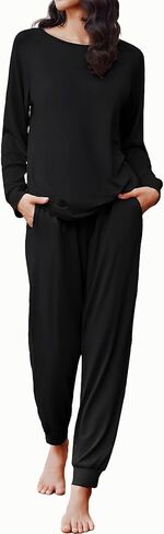 Ekouaer Soft Pajama Set Women Pullover Long Sleeve lounge Sets Jogger Pants Loungewear Sleepwear Sets with Pockets in Kuwait