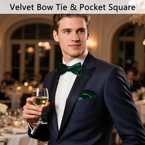 Velvet Bow Ties for Men with Mens Pocket Squares Set, Adjustable Pre-tied Men's Bowties for Wedding Party Concert in Saudi Arabia