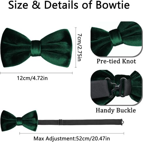 Velvet Bow Ties for Men with Mens Pocket Squares Set, Adjustable Pre-tied Men's Bowties for Wedding Party Concert in Saudi Arabia
