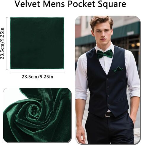 Velvet Bow Ties for Men with Mens Pocket Squares Set, Adjustable Pre-tied Men's Bowties for Wedding Party Concert in Saudi Arabia