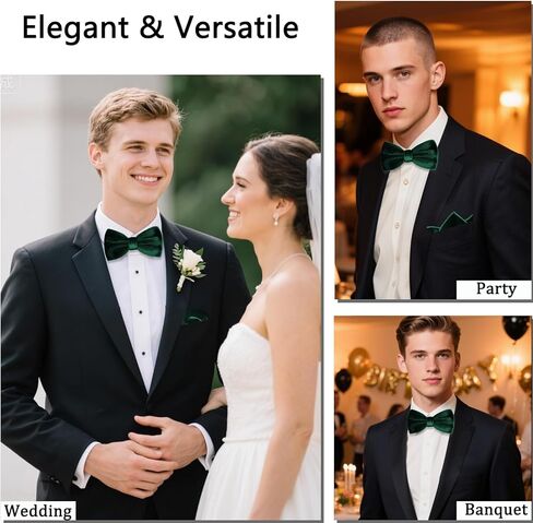 Velvet Bow Ties for Men with Mens Pocket Squares Set, Adjustable Pre-tied Men's Bowties for Wedding Party Concert in Saudi Arabia