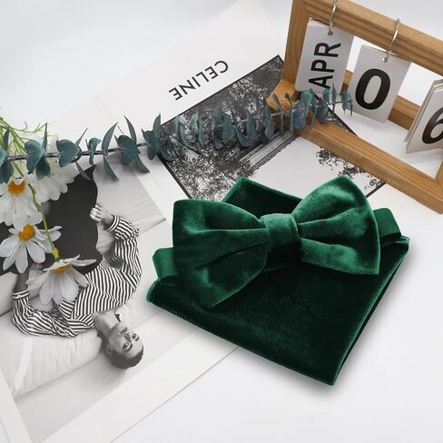 Velvet Bow Ties for Men with Mens Pocket Squares Set, Adjustable Pre-tied Men's Bowties for Wedding Party Concert in Saudi Arabia