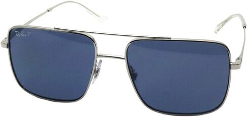 Ray-Ban Square Sunglasses, Silver Frame, Blue Polarized Lens (0RB3758-0032V54) in Kuwait