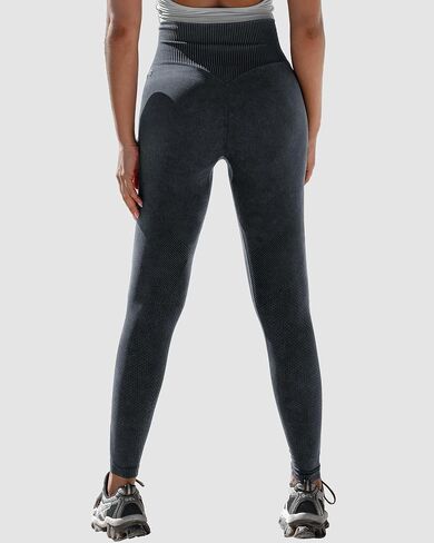 Women's High Waisted Seamless Ribbed Leggings, No Front Seam Butt Lifting Washed Denim Look Workout Gym Pants in Saudi Arabia