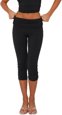 NUFIWI Fold Over Leggings for Women Low Waist Stretch Yoga Pants Capri Slim Fit Going Out Crop Pants Streetwear in Saudi Arabia