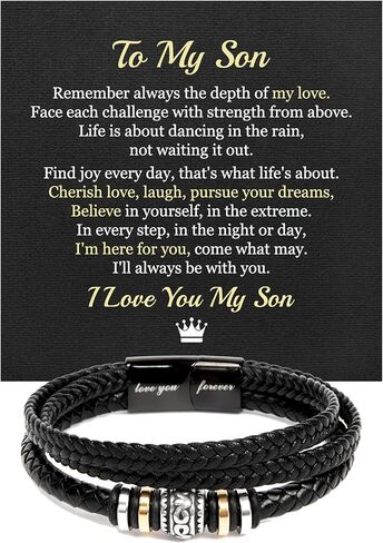 سوار To My Son هدية من الأم والأب، سوار جلدي مضفر أسود للرجال، هدايا للابن، التخرج، عيد الميلاد وعيد الفصح in Kuwait