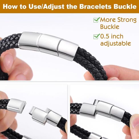 Personalized Leather Bracelets for Men, Dad Gifts for Fathers Day Custom Engraved Mens Bracelet with Name Customized Braided Leather Bracelets Gift for Him Husband Boyfriend (1-8 Beads) in Saudi Arabia