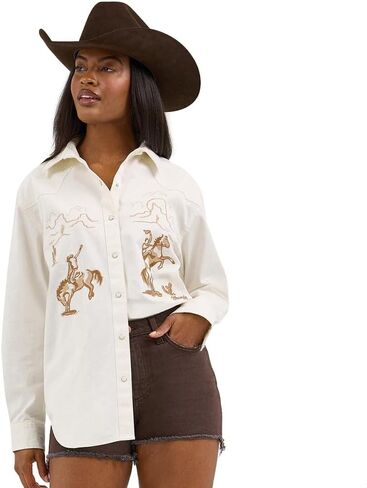 Wrangler Women's Embroidered Denim Snap Shirt in Saudi Arabia