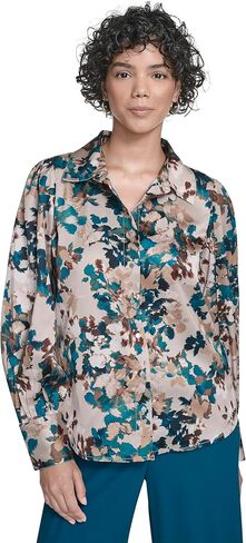 Calvin Klein Womens Button Up Collared Cuffed Lantern Sleeves Blouse in Saudi Arabia