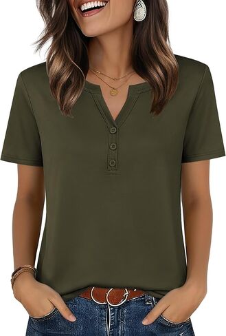 Zeagoo Womens Summer Tops V Neck Short Sleeve Shirts Dressy Casual Blouse Spring Vacation Tshirts Clothes in Saudi Arabia