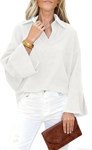 Watashi Women Button Down Shirt Casual Striped Print Dressy Henley Shirts Loose Long Sleeve Collared Office Work Blouse Tops in Saudi Arabia