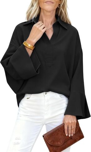 Watashi Women Button Down Shirt Casual Striped Print Dressy Henley Shirts Loose Long Sleeve Collared Office Work Blouse Tops in Saudi Arabia