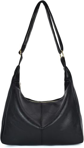 حقائب هوبو من الجلد النباتي للنساء حقيبة يد كتف مترهلة ناعمة بسحاب للعمل وحقائب سفر in Kuwait