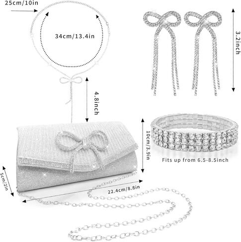 4 Pieces Bow Evening Sparkly Bags Clutch Purse for Women Handbags Wedding Party Cocktail Prom Rhinestone Bag in Saudi Arabia