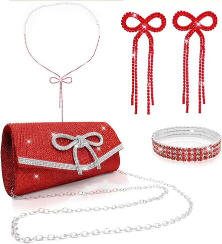 4 Pieces Bow Evening Sparkly Bags Clutch Purse for Women Handbags Wedding Party Cocktail Prom Rhinestone Bag in Saudi Arabia
