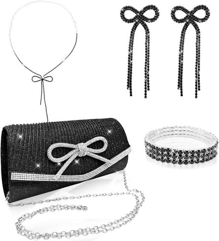 4 Pieces Bow Evening Sparkly Bags Clutch Purse for Women Handbags Wedding Party Cocktail Prom Rhinestone Bag in Saudi Arabia