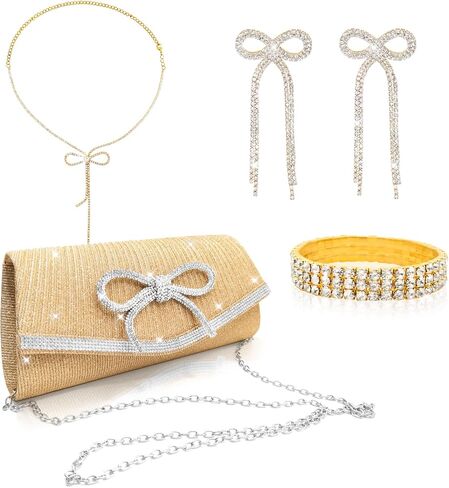 4 Pieces Bow Evening Sparkly Bags Clutch Purse for Women Handbags Wedding Party Cocktail Prom Rhinestone Bag in Saudi Arabia