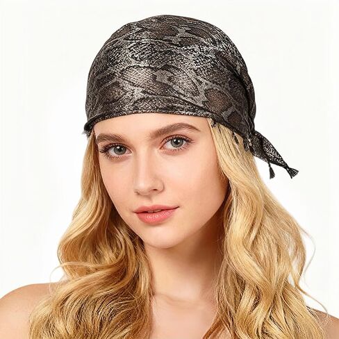 Y2K Snake Print Head Scarf Bandana Shiny Satin Silk Head Wrap Cool Headscarf for Women Girls Party Streetwear in Saudi Arabia