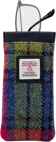 Harris Tweed Women’s Square Shoulder Glasses Sleeve – Handwoven Wool from Scotland (Blue/Pink Check) 6.49" x 3.34" x 0.39" in Saudi Arabia