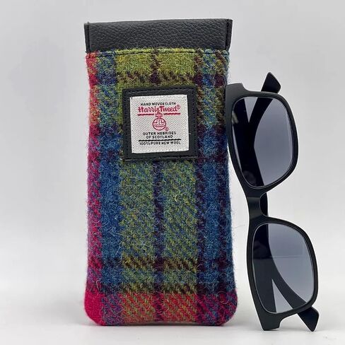 Harris Tweed Women’s Square Shoulder Glasses Sleeve – Handwoven Wool from Scotland (Blue/Pink Check) 6.49" x 3.34" x 0.39" in Saudi Arabia