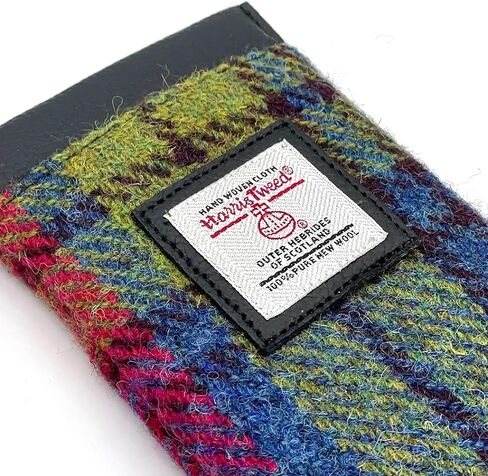 Harris Tweed Women’s Square Shoulder Glasses Sleeve – Handwoven Wool from Scotland (Blue/Pink Check) 6.49" x 3.34" x 0.39" in Saudi Arabia