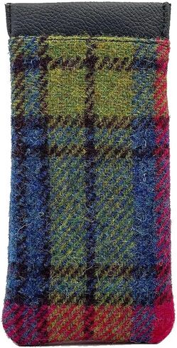 Harris Tweed Women’s Square Shoulder Glasses Sleeve – Handwoven Wool from Scotland (Blue/Pink Check) 6.49" x 3.34" x 0.39" in Saudi Arabia