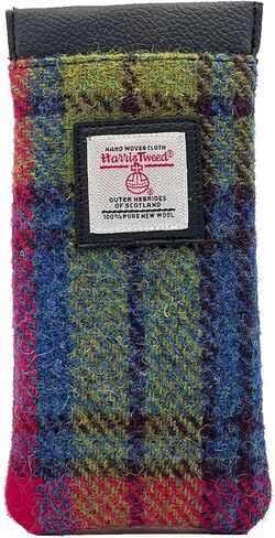 Harris Tweed Women’s Square Shoulder Glasses Sleeve – Handwoven Wool from Scotland (Blue/Pink Check) 6.49" x 3.34" x 0.39" in Saudi Arabia