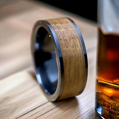 BW James Jewelers "The Lexington 8mm Black Ceramic Mens Wedding Band - Made With Kentucky Straight Bourbon Whiskey Barrel Comfortable for Promise-Engagement, Surprise Anniversary Ring Sizes 6-16 in Saudi Arabia