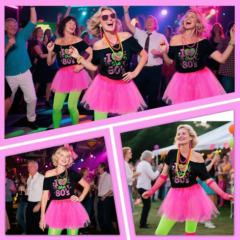 80s Outfit for Women，80s Costumes Dress for Women Decades Day Outfits Womens for Neon Themed Party in Saudi Arabia