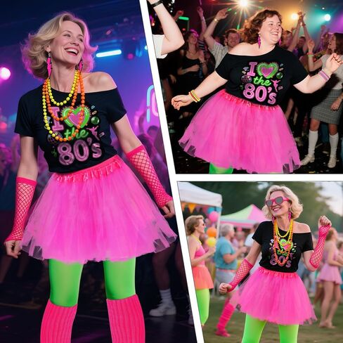 80s Outfit for Women，80s Costumes Dress for Women Decades Day Outfits Womens for Neon Themed Party in Saudi Arabia