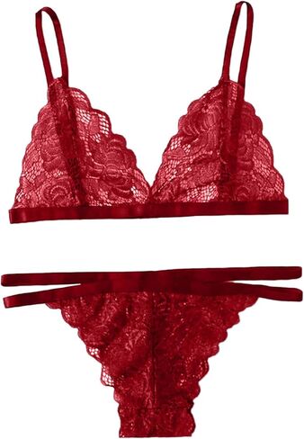 Sexy Lingerie Set for Women Naughty Outfits, Lace Sheer Bra and Panty Valentines Lingerie 2025, Black Onesize in Saudi Arabia