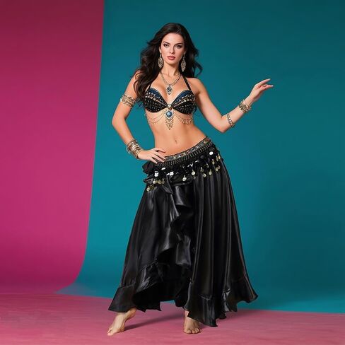 Women Belly Dance Wrap Skirt with Single Split - Satin High Waist Performance Skirt for Stage Shows in Saudi Arabia