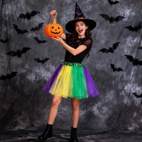 تنورة ماردي غرا للهالوين 3 ألوان قصيرة من التول بألوان قوس قزح للنساء والفتيات في فترة الثمانينات in Saudi Arabia