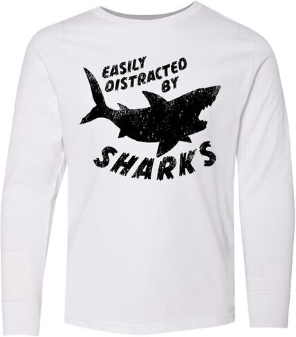 inktastic Easily Distracted by Sharks Youth Long Sleeve T-Shirt in Saudi Arabia
