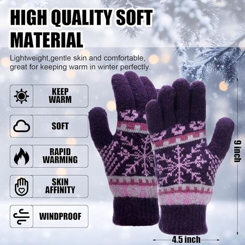 Vicenpal 3 Pairs Winter Knit Gloves for Women Snowflake Warm Thickened Lining Gloves Mittens for Cold Weather Christmas Gift in Saudi Arabia