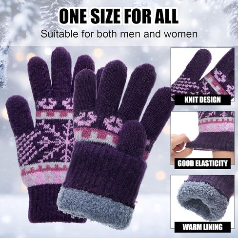 Vicenpal 3 Pairs Winter Knit Gloves for Women Snowflake Warm Thickened Lining Gloves Mittens for Cold Weather Christmas Gift in Saudi Arabia
