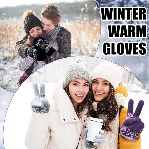 Vicenpal 3 Pairs Winter Knit Gloves for Women Snowflake Warm Thickened Lining Gloves Mittens for Cold Weather Christmas Gift in Saudi Arabia